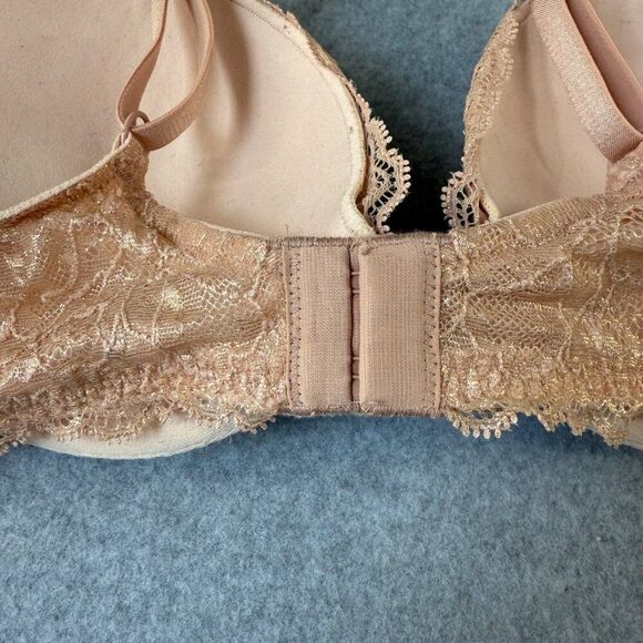 Victoria's Secret 36C Lace Underwire Plunge‎ Bra Rhinestones Tan Cream Gold Sexy - Picture 5 of 12